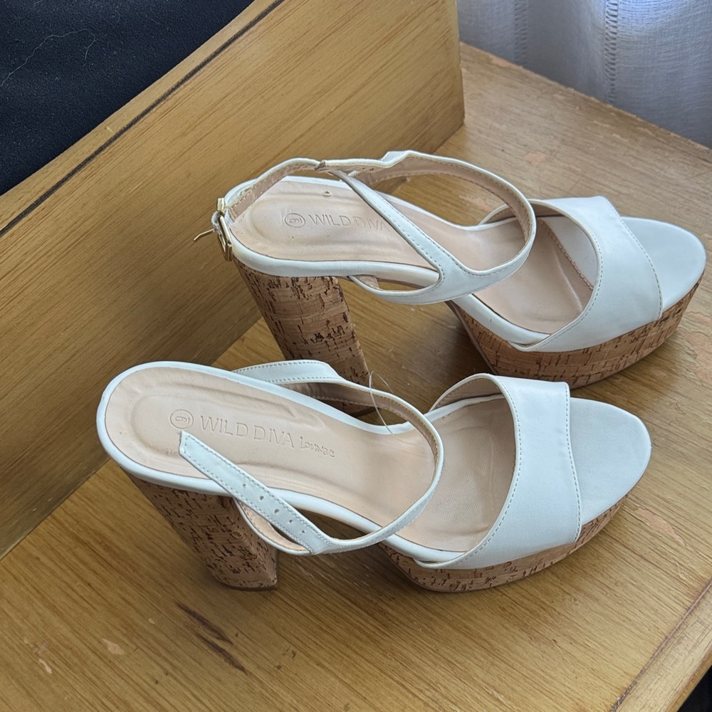 Wild Diva Cream Cork Platform Heels